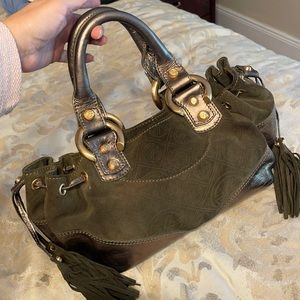 FRANCESCO BIASIA OLIVE SUEDE & SHINY LEATHER BAG